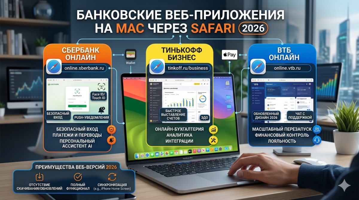 Банковские приложения на Mac через Safari: Сбер, Тинькофф, ВТБ в 2026