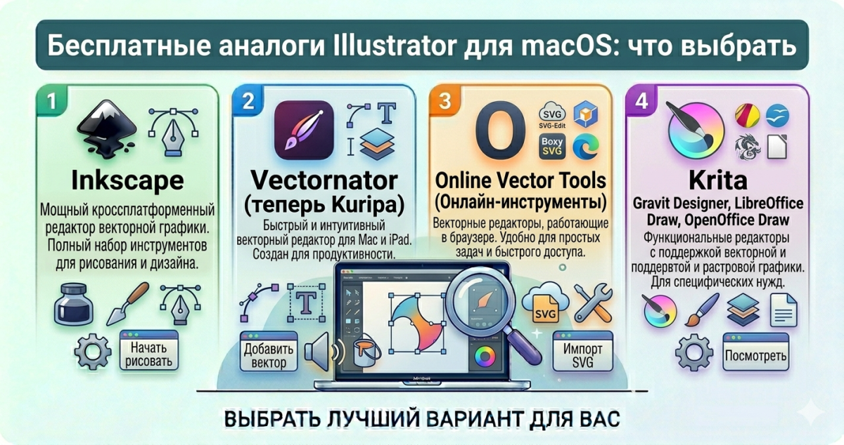 Бесплатные аналоги Illustrator для macOS: Inkscape и альтернативы