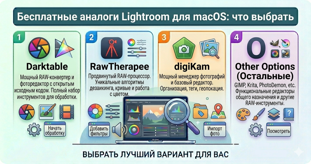 Бесплатные аналоги Lightroom для macOS: Darktable, RawTherapee, digiKam