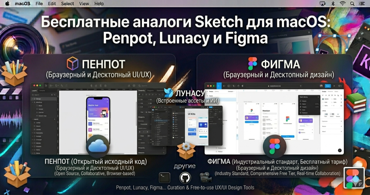 Бесплатные аналоги Sketch для macOS: Penpot, Lunacy и Figma