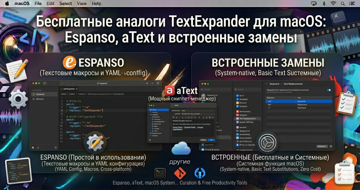 Бесплатные аналоги TextExpander для macOS: Espanso, aText и встроенные замены