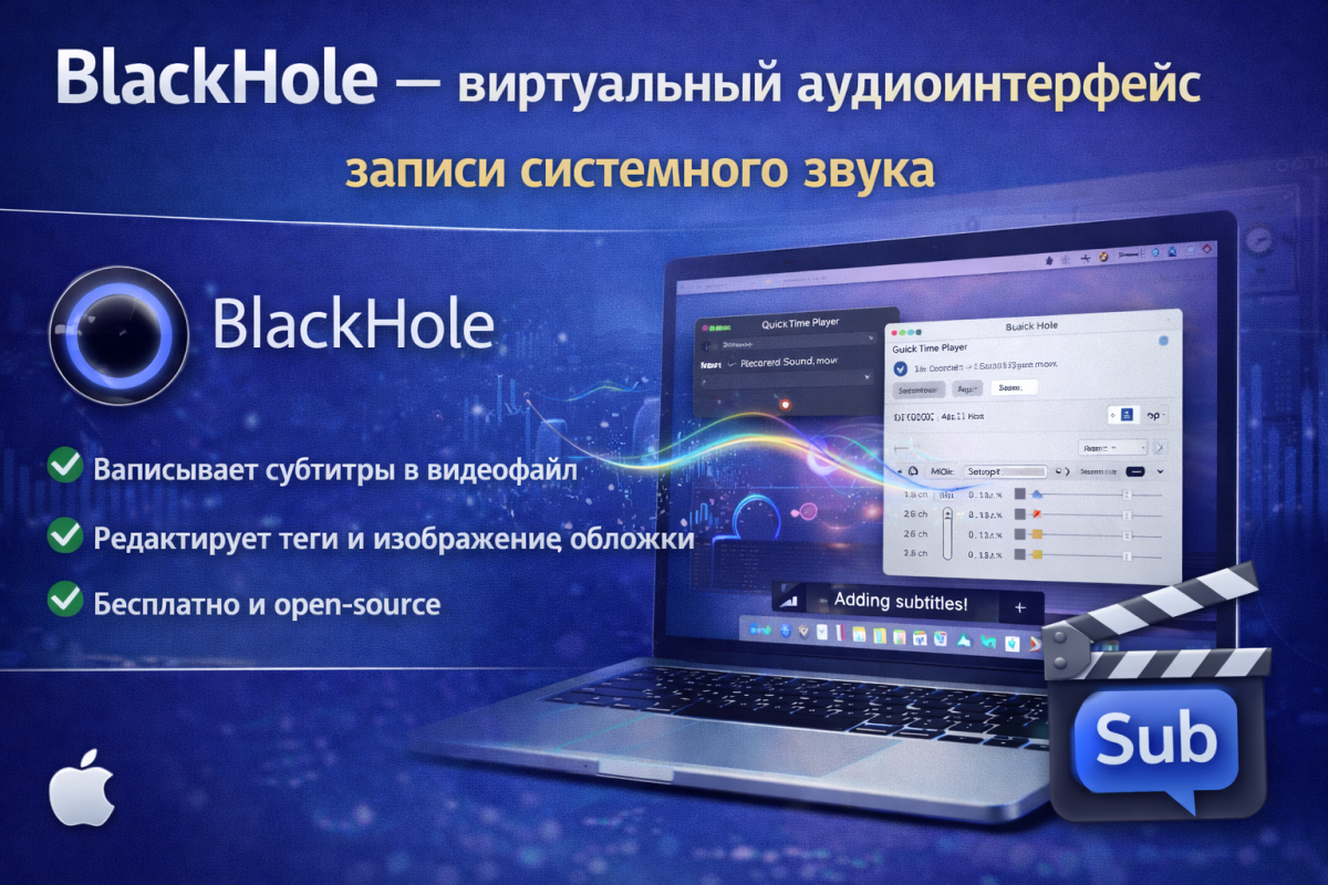 BlackHole-виртуальный аудиоинтерфейс записи системного звука