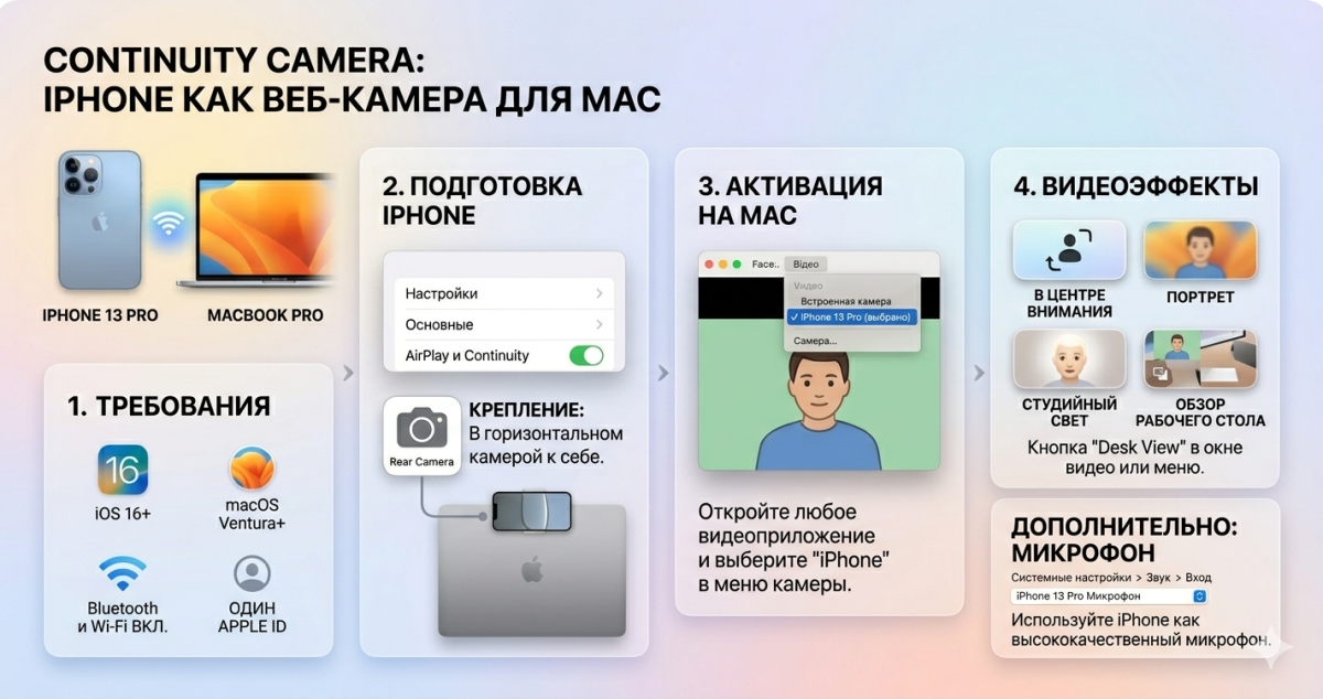 Continuity Camera: iPhone как веб-камера для Mac
