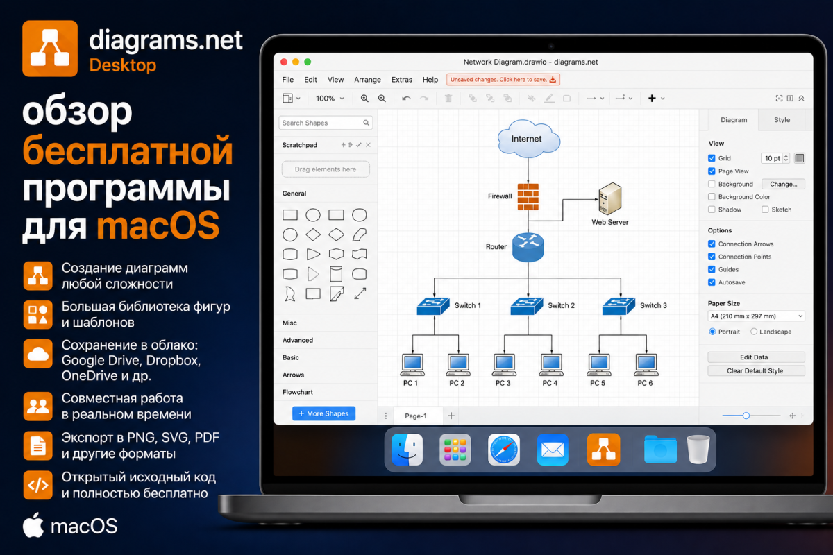 diagrams.net Desktop - обзор бесплатной программы для macOS