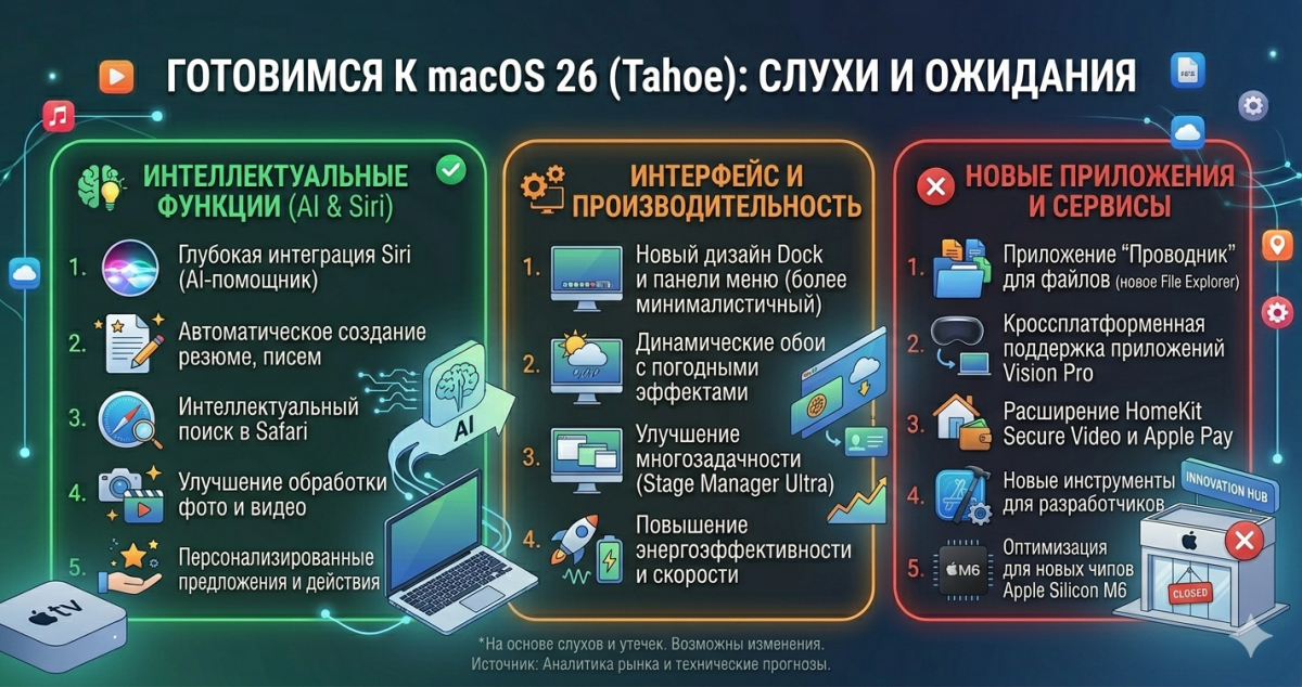 Готовимся к macOS 26 (Tahoe): слухи и ожидания