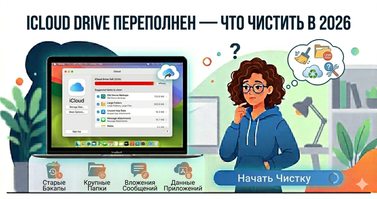 iCloud Drive переполнен - что чистить в 2026