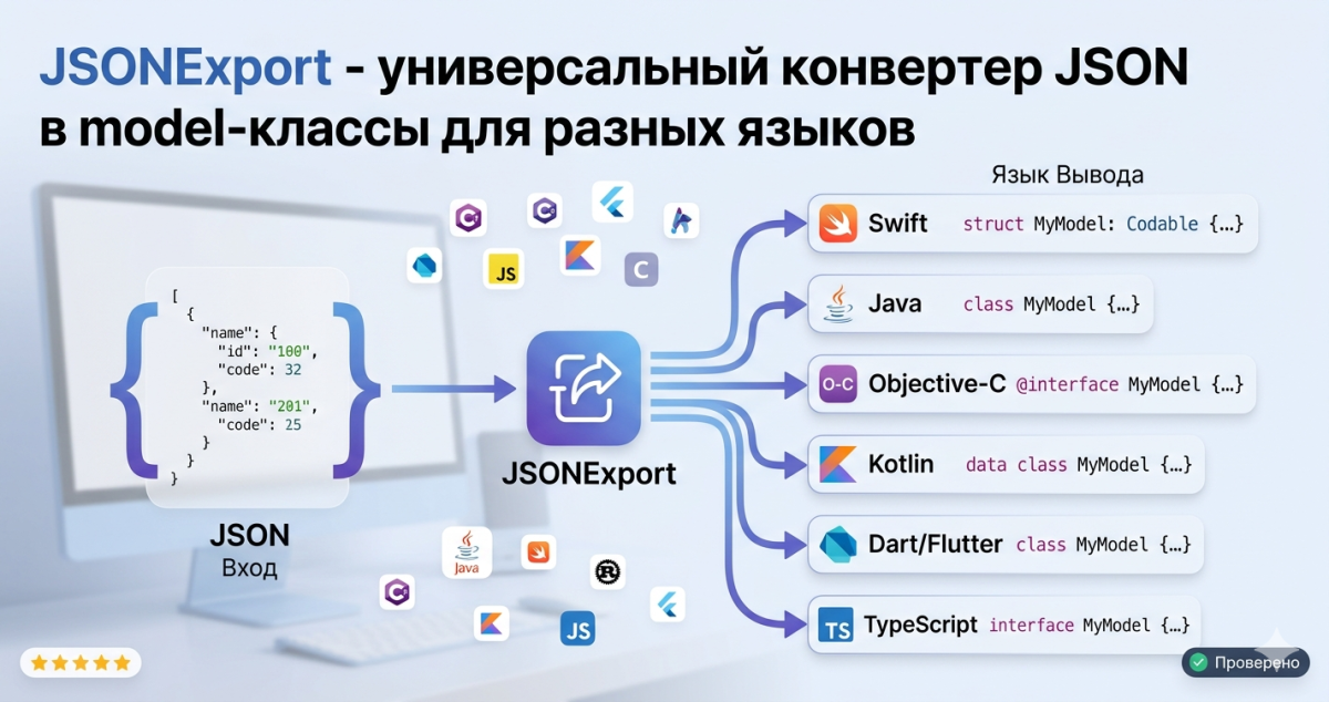 JSONExport - универсальный конвертер JSON в model-классы для разных языков