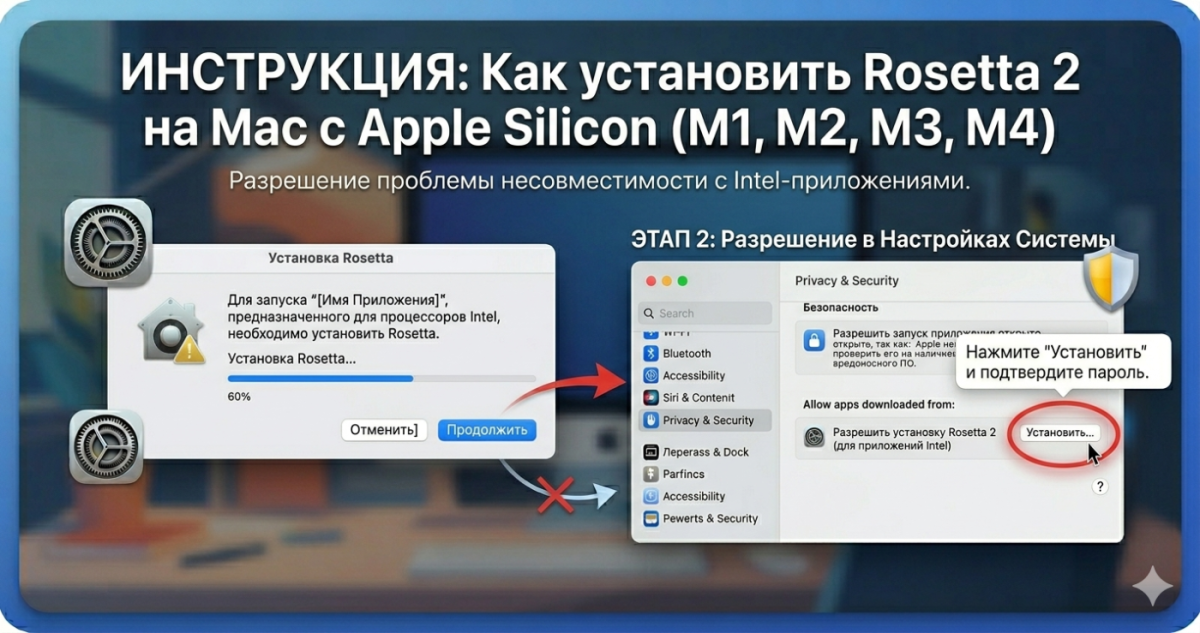 Как установить Rosetta 2 на Mac с Apple Silicon (M1, M2, M3, M4)