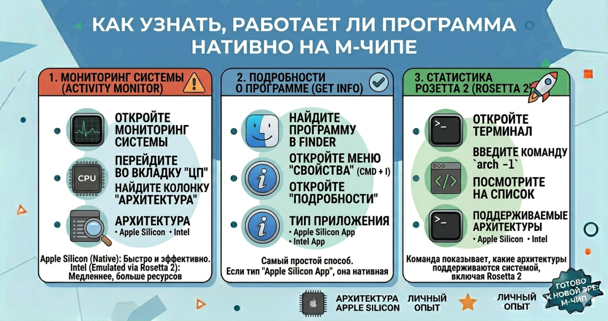 Как узнать, работает ли программа нативно на M-чипе