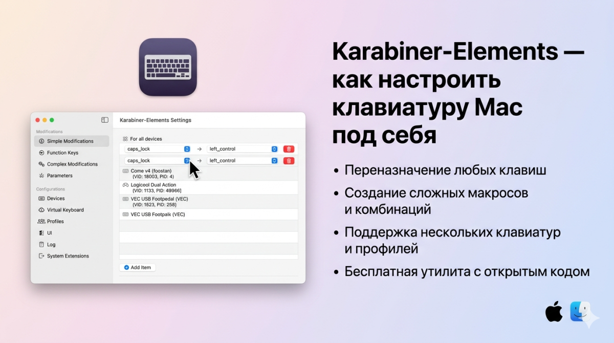 Karabiner-Elements - как настроить клавиатуру Mac под себя