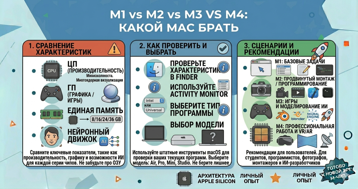 M1 vs M2 vs M3 vs M4: какой Mac брать