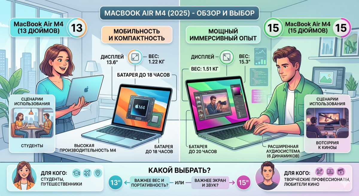 MacBook Air M4 (2025) - обзор 13 и 15 дюймов и какой выбрать