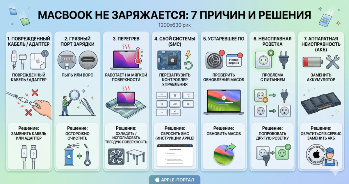 MacBook не заряжается - 7 причин и решения