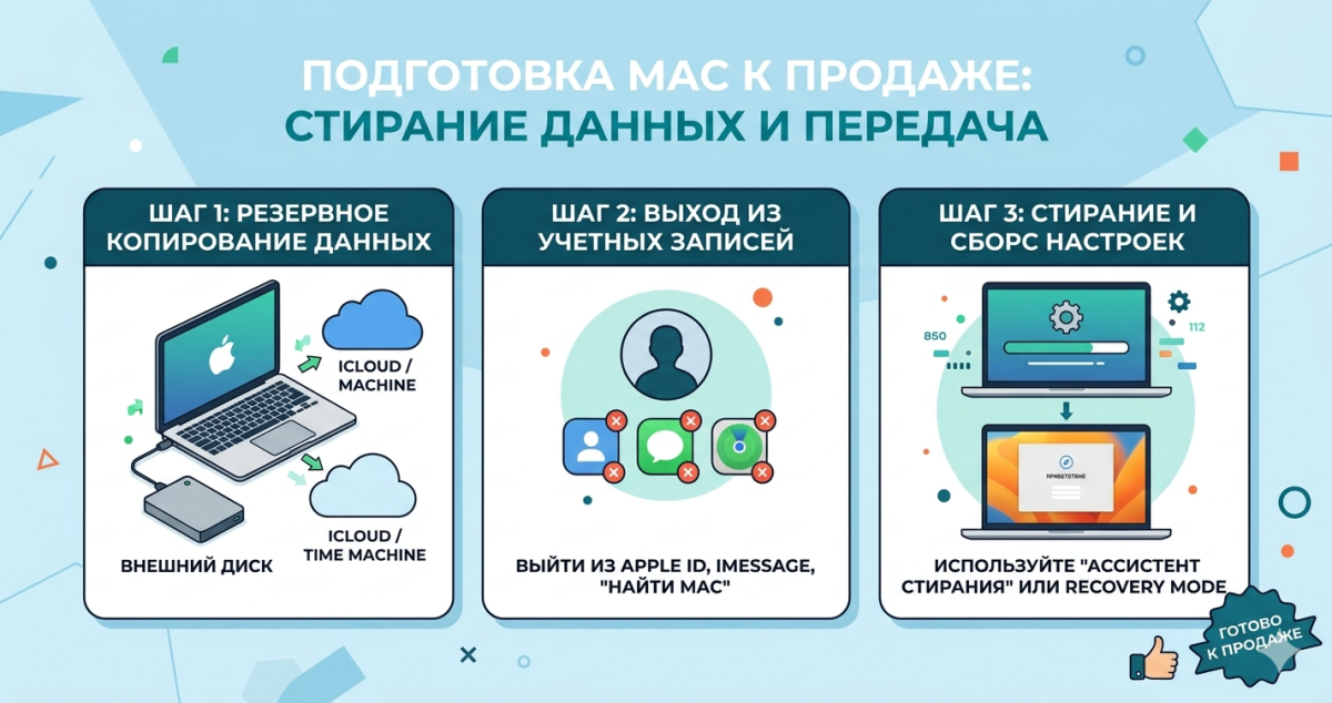 Подготовка Mac к продаже: стирание данных и передача