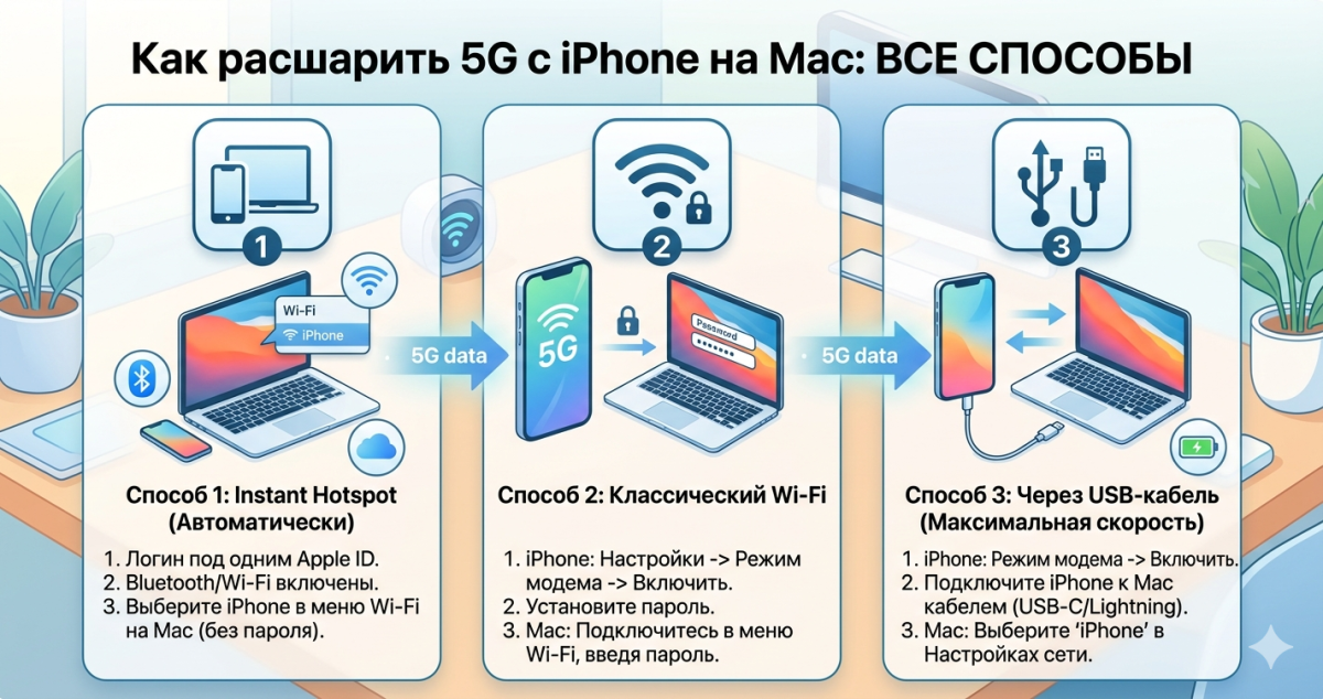 Как расшарить 5G с iPhone на Mac: все способы