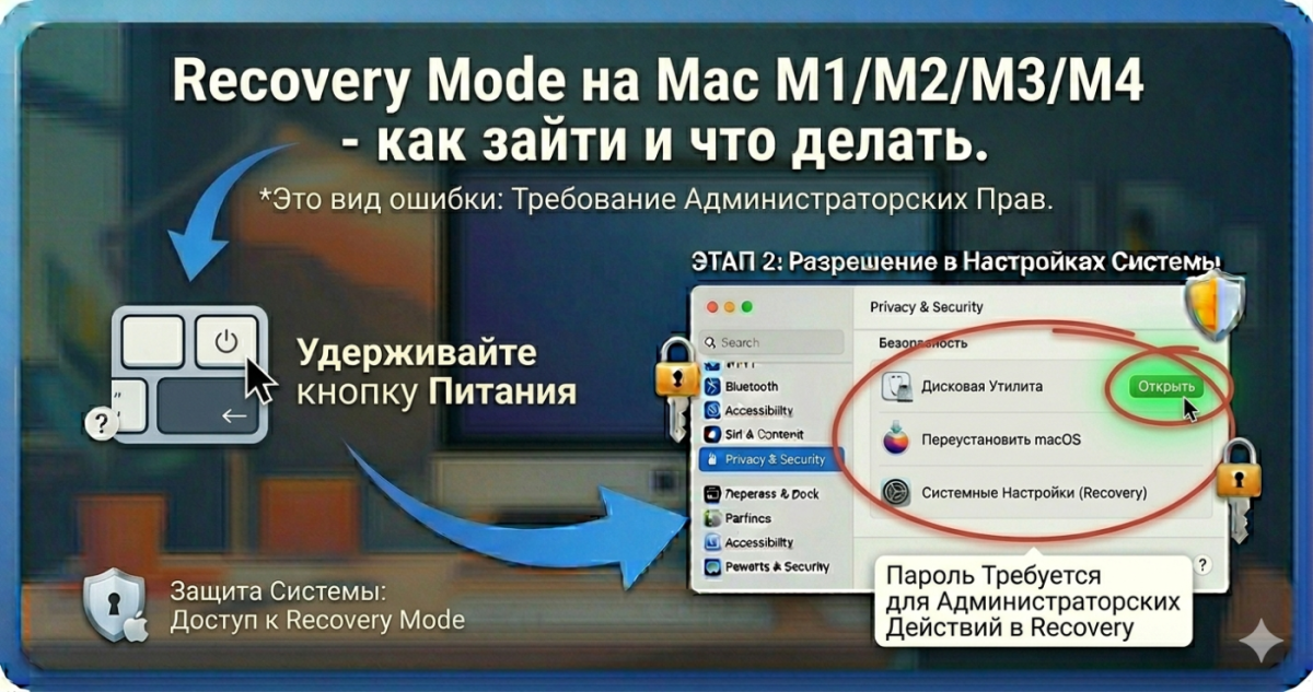 Recovery Mode на Mac M1/M2/M3/M4 - как зайти и что делать