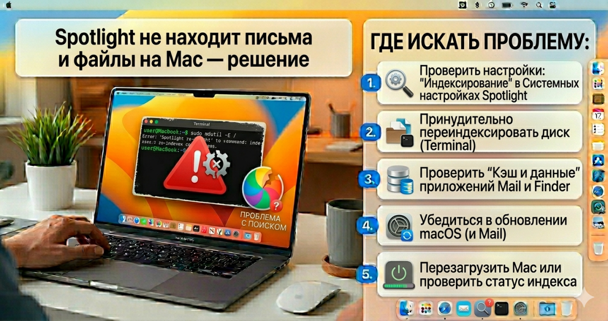 Spotlight не находит письма и файлы на Mac - решение