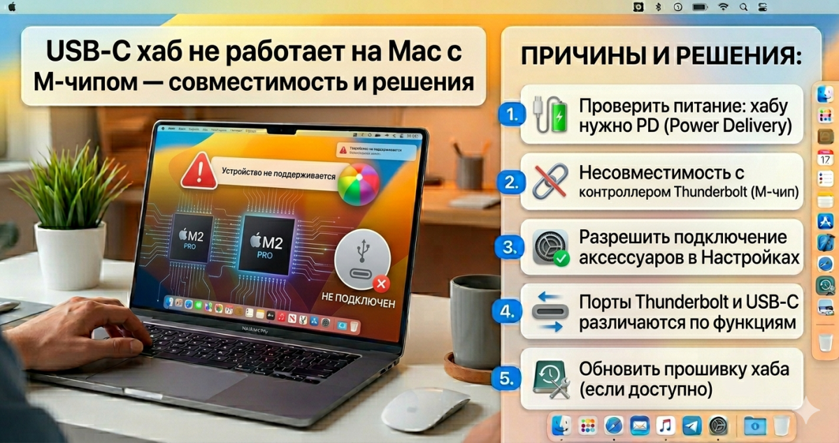 USB-C хаб не работает на Mac с M-чипом - совместимость и решения