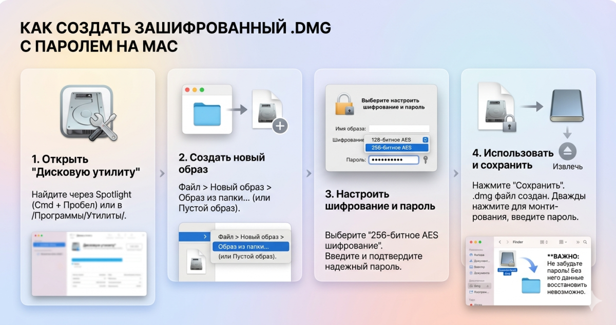 Как создать зашифрованный .dmg с паролем на Mac