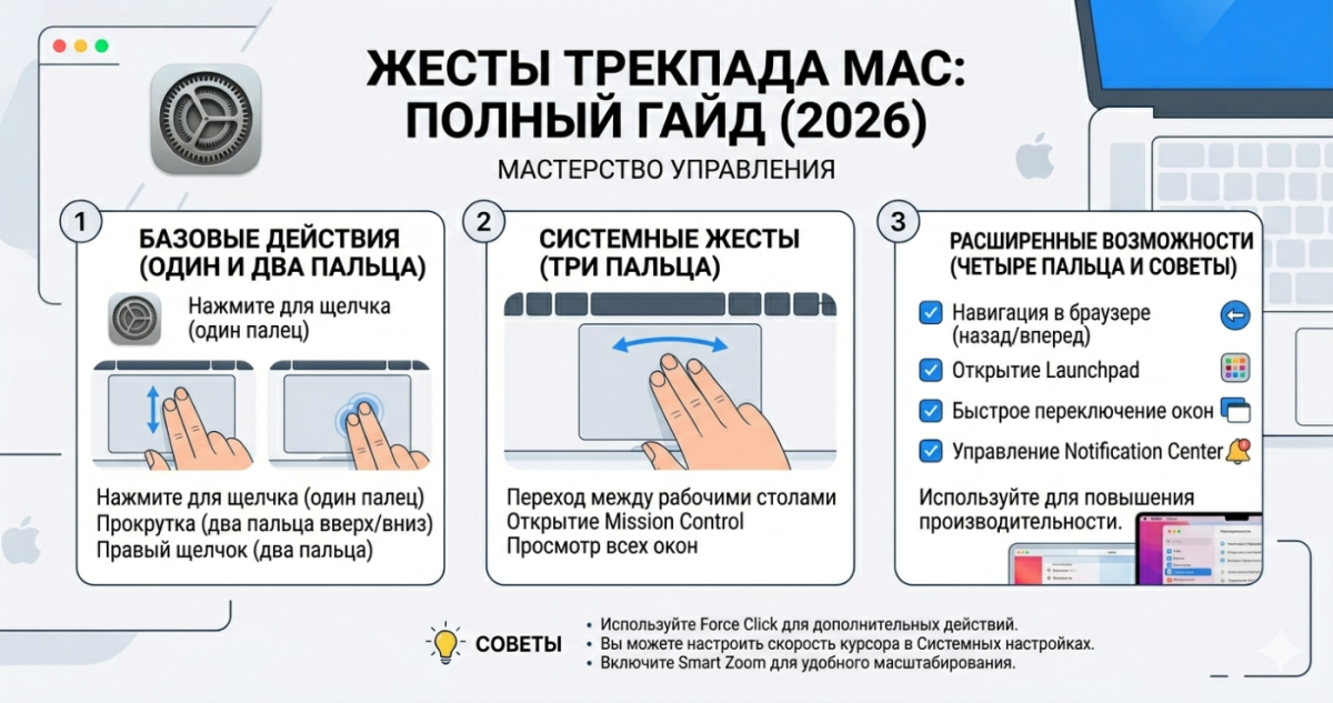 Жесты трекпада Mac: полный гайд (2026)